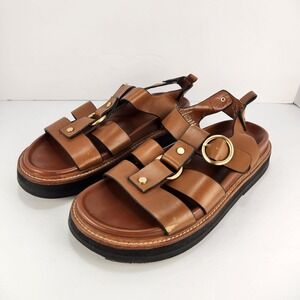 Zara Women's Size 39 US 8.5 Brown Leather Platform Fisherman Sandals Buckle